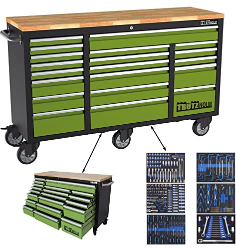TRUTZHOLM Werkstattwagen Mobile Werkbank Deluxe XXL 20 Schubladen Werkzeugwagen Rollwagen 6 Schubladen 254 TLG. bestückt