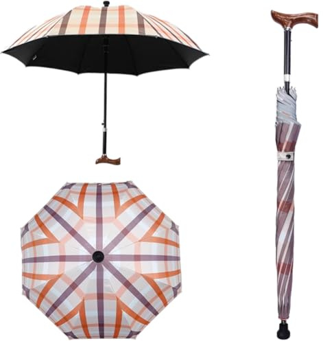 HEFJIAYCIQ Ombrello Con Bastoni Da Passeggio 2 in 1, Ombrello A Bastone Regolabile in Altezza A 5 Livelli, Ombrelli Antivento E Leggeri Per L'arrampicata E L'escursionismo,I,83~92cm/32~36inch