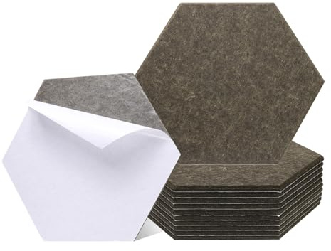 QUARKZMAN 12 Stück Hexagon Akustikplatten 30x26x0 9cm Gute (Dunkelbraun) | Selbstklebend Dichte Schalldämmung Akustikpaneele Wandpaneele Büro Tonstudio Wand Decken