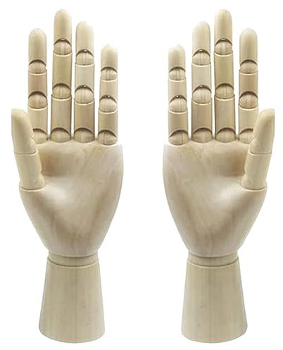 Fegtrtyoa Holzkünstler-Zeichenpuppe, Bewegliche Schaufensterpuppe mit Flexiblen Holzfingern, 2 Stück (10 – Linke Hand, Rechte Hand), Holzfarbe
