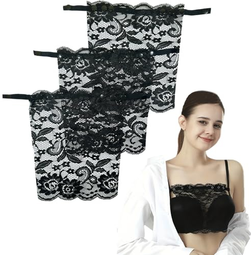 XINCHENG Modesty Panneaux pour hauts à coupe basse, inserts de soutien-gorge à clipser, insert en dentelle pour hauts à coupe basse, cache-décolleté pour robes, 3 Noir, Taille unique