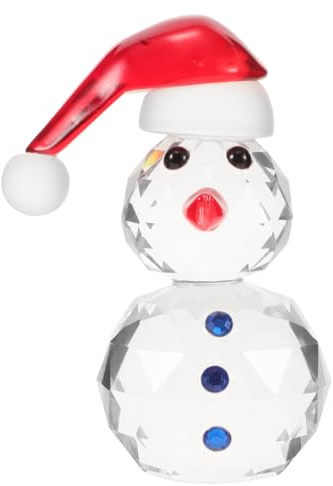 QUMIIRITY Kristall Schneemann Figur Mit Rotem Hut Und Diamantverzierung Glas Weihnachtsdeko Mini SchneemäNner FüR Tisch Und Geschenk