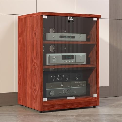 HDMOZUYT Medienständer mit Tür aus gehärtetem Glas, modernes Sound-Rack mit verstellbarem Regal, Stereo-Schrank aus Massivholz für Spielekonsolen und DVD-Player (schwarz, groß) (orange, groß)