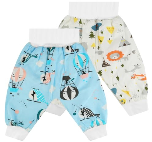 Aolso Culotte Apprentissage propreté Fille Garcon, 2 Paquets de Culottes Apprentissage Enfant, Couches-Culottes Anti-Fuite Bébé Filles et Garçons pour Bébé 3-5 Ans(M-Blanc et Bleu)