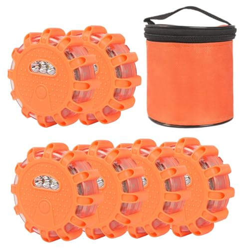Yuanjoy 6 pcs LED bengalas de carretera de seguridad intermitente, con base magnética y gancho de luces de advertencia, 9 modos de luz para la seguridad vial para coches, camiones, barcos y más