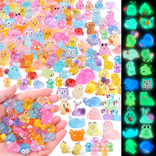 206PCS Mini Luminous Resin Animals Little Tiny Plastic Figures Dollhouse Decor