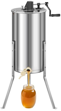 VEVOR Honigschleuder, 2 Rahmen, manuelle Tangentialschleuder mit transparentem Deckel, Honigextractor aus Rostfreiem Stahl mit höhenverstellbarem Ständer, Honigextractor für die Bienenzucht