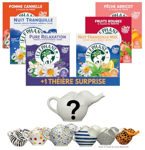 Éléphant - Routine Bien-être & Fruités + 1 théière Eléphant Mystère offerte | Infusions 120 Sachets Pyramid® | 100% d'ingrédients d'origine naturelle | Lot de 6 x 20 sachets