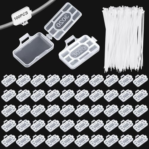 Niuny Kabelbeschriftung Clip Kabel Beschriftung Clip 100Stk Kabeletiketten Kabelmarker Kabelmarkierung Weiß Wasserfest mit Kabelbinder für Kennzeichnung und Sortierung von Kabeln Aller Art