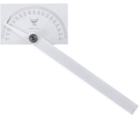 PEC Tools Stainless Steel Angle Protractor with Double Graduation - Ideal for Drawing Radial Lines, Setting Bevels, Transfer Angles, 6 Blade Length, 0-180 Range, Rectangular Head, Made in USA