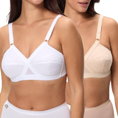 Playtex Confezione da 2 Reggiseni Senza Ferretto Classici Criss Cross Donna x2, Bianco/Beige, 36/4C