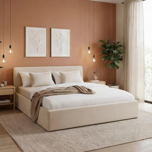 IDIMEX Polsterbett Dream gepolstert, 180x200 cm Cremeweiß – Komfortables Doppelbett mit Kopfteil und Lattenrost aus Samt Stoff, Bezug aus 100% Polyester, modernes Design für das Schlafzimmer