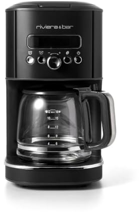 riviera&bar Cafetière Filtre Programmable 1,8L - Chauffe Rapide 950W - Écran LCD, Départ Différé 24h - Système Stop-Gouttes, Alerte Détartrage - Black Satin