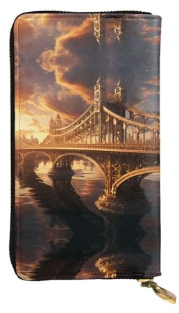 WZYWHJ Élégant portefeuille en cuir imprimé The Towering Bridge – Longue pochette pour femme, matériau durable, 12 emplacements pour cartes, compartiments à fermeture éclair