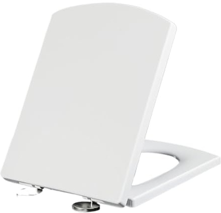 DXZXDJIU Sedile WC con Chiusura Ammortizzata, Sedile Leggero Bianco Sedile Quadrato Deluxe Sedile Quadrato Fisso Superiore con ribalta e Cerniera Regolabile