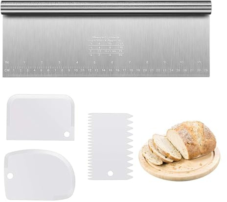 LUMOOM Cortador de masa de acero inoxidable grande, cortador de masa grande con escala de medición, espátula de acero inoxidable, pala de verduras, rasqueta de cocina para tartas, tartas, pizza