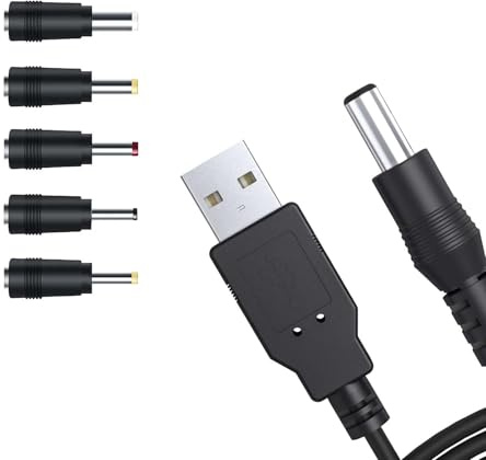 USB to DC Universal Power Cable Charger Plug Adapter,5V 5.5x2.1mm 1 PCS 1m | Five multi-size connectors; 3.3ft length; versatile current supply; broad compatibility with notebook laptops