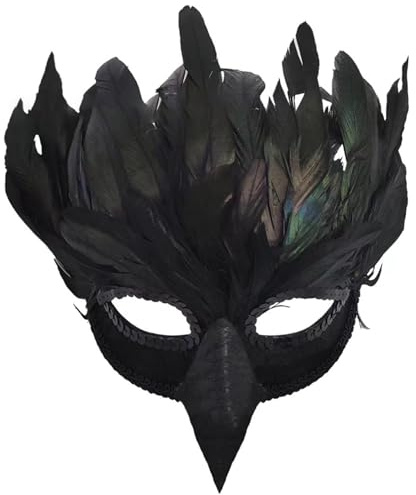 Licsaliwe Mezza maschera da corvo piumato, design realistico del corvo per Halloween e Mardi Gras Cosplay
