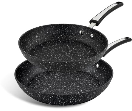 Scoville Xtra 24cm & 28cm Frying Pan Set, 2 Piece Non Stick Frying Pan Set, NEVERSTICK Coated, Suitable for All Hobs, Dishwasher Safe, PFOA Free, Ergonomic Handles, Aluminium, Black [Amazon Exclusive]