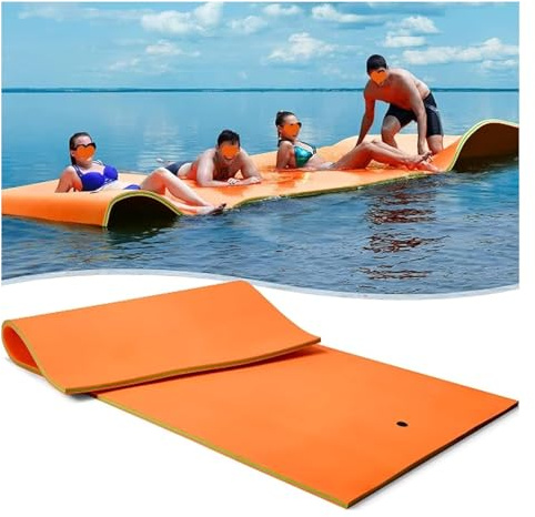 poolflottar， Flytmatta med liljeblad, flytande vattendyna, flytdyna for avkoppling och rekreation, for strand, sjö, pool(Orange,3mx1.5mx2.2cm)