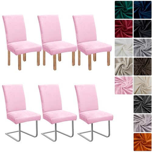 Stuhlhussen Samt 6er Set, Hussen Für Stühle, Stretch Stuhlbezug, Rosa | Universell Stuhlhussen Schwingstühle, Waschbarer Stühle Schutz Für Esszimmer Küche Restaurant Hotel Bankett Hochzeit Party