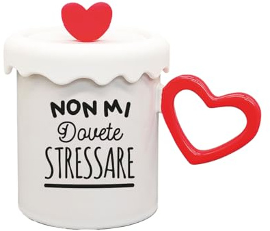 Generico ''Non mi dovete stressare'' Tazza Mug Natalizia Personalizzabile con Manico a Cuore Tappo in Silicone personalizzata con foto e frase latte thè tisana idea regalo natale