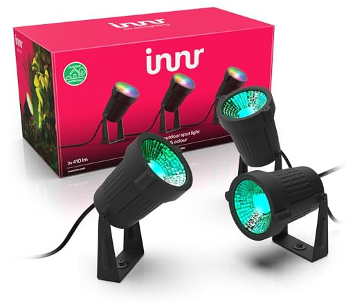 Innr Smart Gartenstrahler Set, White & Color, für Hue* und Zigbee Hubs | RGBW LED Außenstrahler für Garten & Terrasse, IP65 wasserfest, 3-er Pack
