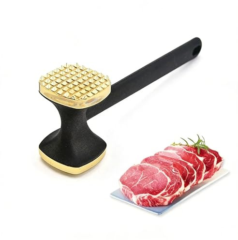 yeeplo Fleischklopfer aus Zinklegierung, Fleischhammer24CM Doppelseitiger Schnitzelklopfer mit Rutschfestem Griff, Steakhammer, Zartmacherhammer für Schnitzel, Rindfleisch, Huhn (Gold)
