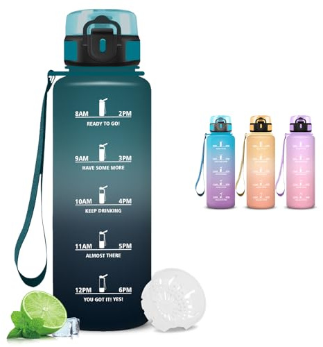 Mujigaga Gourde 1,5l, Gourde Sport, Bouteille Anti-Fuite, Facile à Nettoyer, Gourde Bouteille Avec Verrouillage de Sécurité, Facile à Transporter, pour Bureau, Voyage, Extérieur, Adulte, Camping