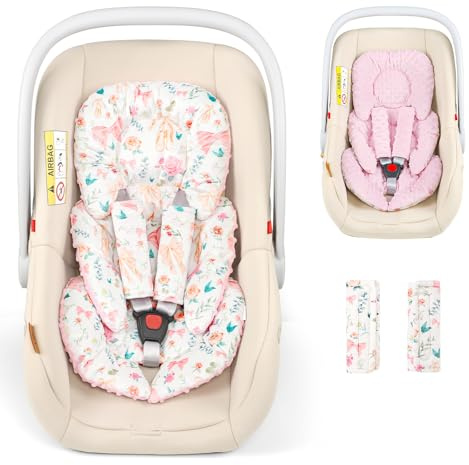 GFU Babyschaleneinlage Kopf- und Körperstütze, wendbarer Neugeborenen-Einsatz für Autositz mit Gurtpolstern, weiches Kinderwagenkissen, Kisseneinsatz für Jungen und Mädchen, passend für Kinderwagen