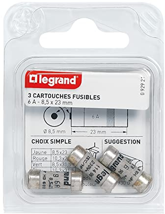 Legrand - Cartouches fusibles pour porte-fusibles - avec témoin - 8,5x23mm - 6A