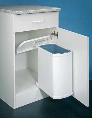 Hailo Abfallsammler 3418001 | Mülleimer Uno 18 Liter schwenkbar | Einbau Mülleimer für 45 cm Schrank | Inneneimer Schwarz | Stahlblech Weiß | Platzsparender Abfalleimer für Drehtür-Montage