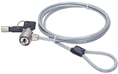 Manhattan Mobile Security Laptop Lock, Key Lock, 1.4m, Compatible with Kensington style locks, Strong Steel Cable (3mm thick), Diecast Zinc Alloy Lock, Two Keys Included,