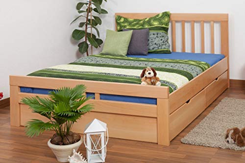 Doppelbett/Funktionsbett Easy Premium Line K8 inkl. 2 Schubladen und 1 Abdeckblende, 160 x 200 cm Buche Vollholz massiv Natur