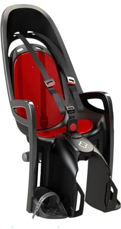 Hamax - Porte-bébé Zenith Gris-Rouge - Fixation Porte-Bagage - Harnais Sécurité 3 Points - Réflecteur Rouge - pour Enfants à Partir de 9 Mois - Compatible Vélos Électriques - Poids Max 22 kg