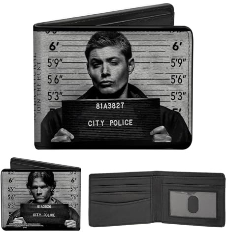 Buckle-Down Portefeuille Unisexe Supernatural Dean + Sam Mug Shots Gris/Noir/Blanc Bi-Fold, Multicolore, Taille Unique