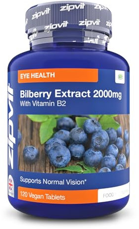 Zipvit Bilberry Extract 4000mg with Vitamin B2, High Strength Bilberry Eye Supplement, Eye Health Supplement for Vision Support, 120 Vegan Tablets, 2 a Day, 2 Month Supply