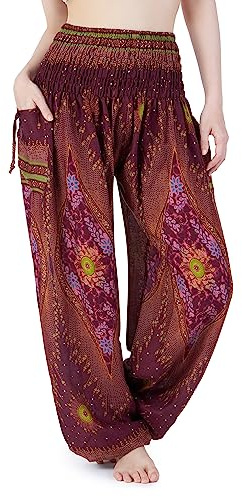 Lannaclothesdesign Dam yogabyxor boho smockad midja blommig hippie yogabyxor
