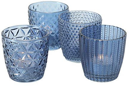 Boltze Juego de 4 portavelas Marilu (azul, vasos decorativos para velas / velitas de té, portavelas Ø 8 cm, varios diseños, forma redonda, portavelas de té) 1020523