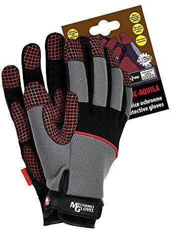 Reis Rmc-Aquila_L Mechanics Gloves Schutzhandschuhe, Grau-Schwarz-Rot, L Größe, 12 Stück