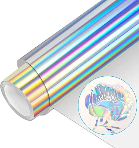 VINYL FROG HTV PU Metallic Holographic Silver Roll 30.5x155cm Iron on Vinyl Easy to Cut & Weed Heat Transfer Vinyl DIY Heat Press Design for T-Shirts