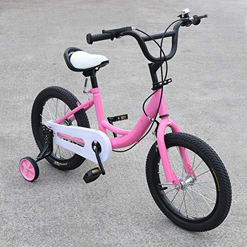 MINUS ONE Kinderfahrrad 16 Zoll Mädchenfahrrad | Kinderrad mit Stützrädern und Klingel - Das Fahrrad als Geschenk für Mädchen und Jungen (Rosa)