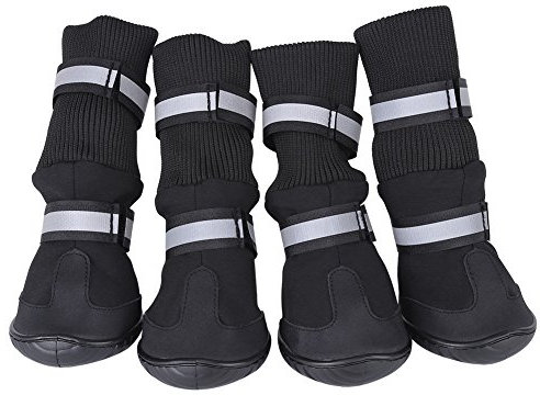 Zerodis 4 Stück Hundestiefel Schwarz rutschfeste Hundeschuhe wasserdichte warme Schutzstiefel für mittlere und große Hunde(Blau XL)