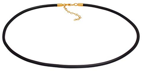 Nenalina Damen Kautschuk Halskette Kautschukband Kautschukkette schwarz 42 | cm + 5cm Verlängerung mit Karabiner Schmuckstück aus 925 Sterling Silber vergoldet