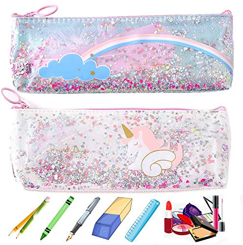 2 Stück Einhorn Federmäppchen Multifunktions Kinder Einhorn Pailletten Federmäppchen Mädchen Bleistift Case Für Bleistift Lineal, Schreibwaren
