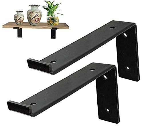 2er Pack Regalträger schwarz Rustikale Lippenhalterung für Regale Schwimmende Halterung Unterstützung für DIY Open Farmhouse Home Decor + Schrauben (10inch-25cm)