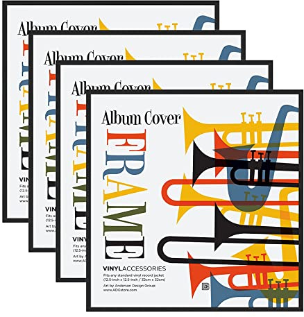 Americanflat Cadre Vinyle 32x32 cm Noir - Cadre pour Album Vinyle en Aluminium avec Verre Incassable Poli et Design Minimaliste Épuré - Montage Mural - Lot de 4