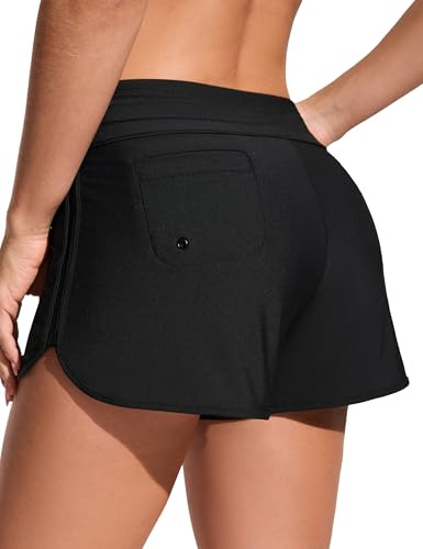 CRZ YOGA Dolphin Classic Fit Board Shorts 8 cm | Integrierter Slip, High Waisted, Bauchkontrolle, Beach, Swim Trunks für Damen