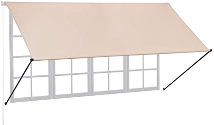 Relaxdays Folding Arm Awning, H x W: 120 x 300 cm, Retractable, UV Protection, Polyester, Shade Dispenser Window & Balcony, Sand/Grey