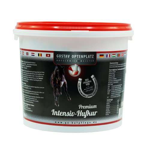 Gustav Optenplatz Premium Intensiv Hufkur Futter für Pferde - Hochwertigste Inhaltsstoffe wie Biotin und Zink unterstützen die Hornproduktion und stärken den Huf von innen heraus (3000gr)